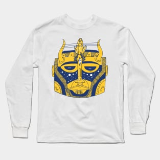 Navy Gold African Mask No 8 Long Sleeve T-Shirt